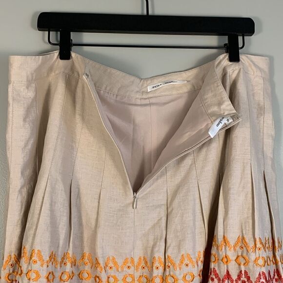 Peter Nygard linen cotton knee length skirt fall colored embroidery size 16 - Picture 5 of 8